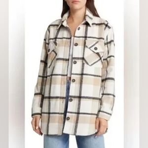 NWOT Thread & Supply Plaid Flannel Oversized Shacket - Size XS - Neutral
